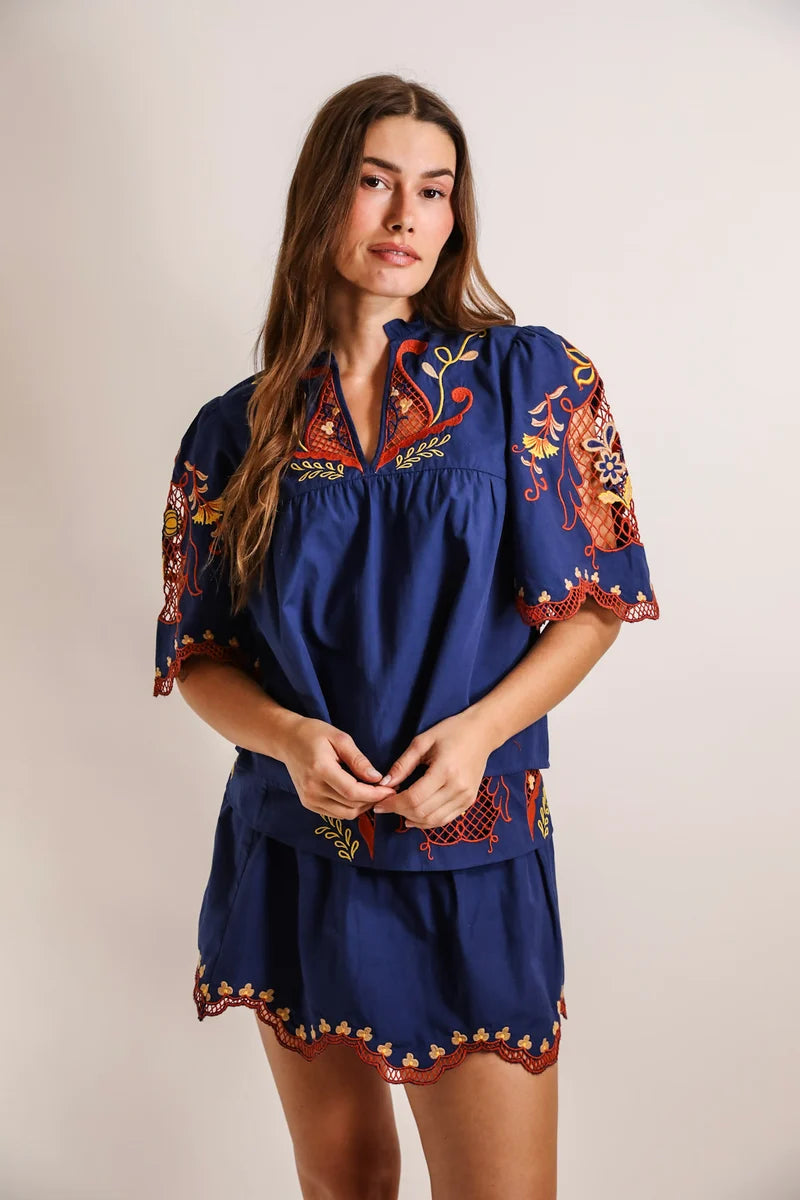 Lyon High Neck Top - Celeste