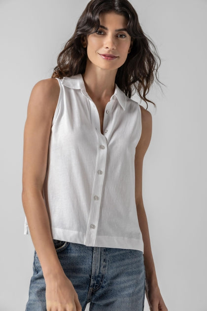 Sleeveless Button Down- White