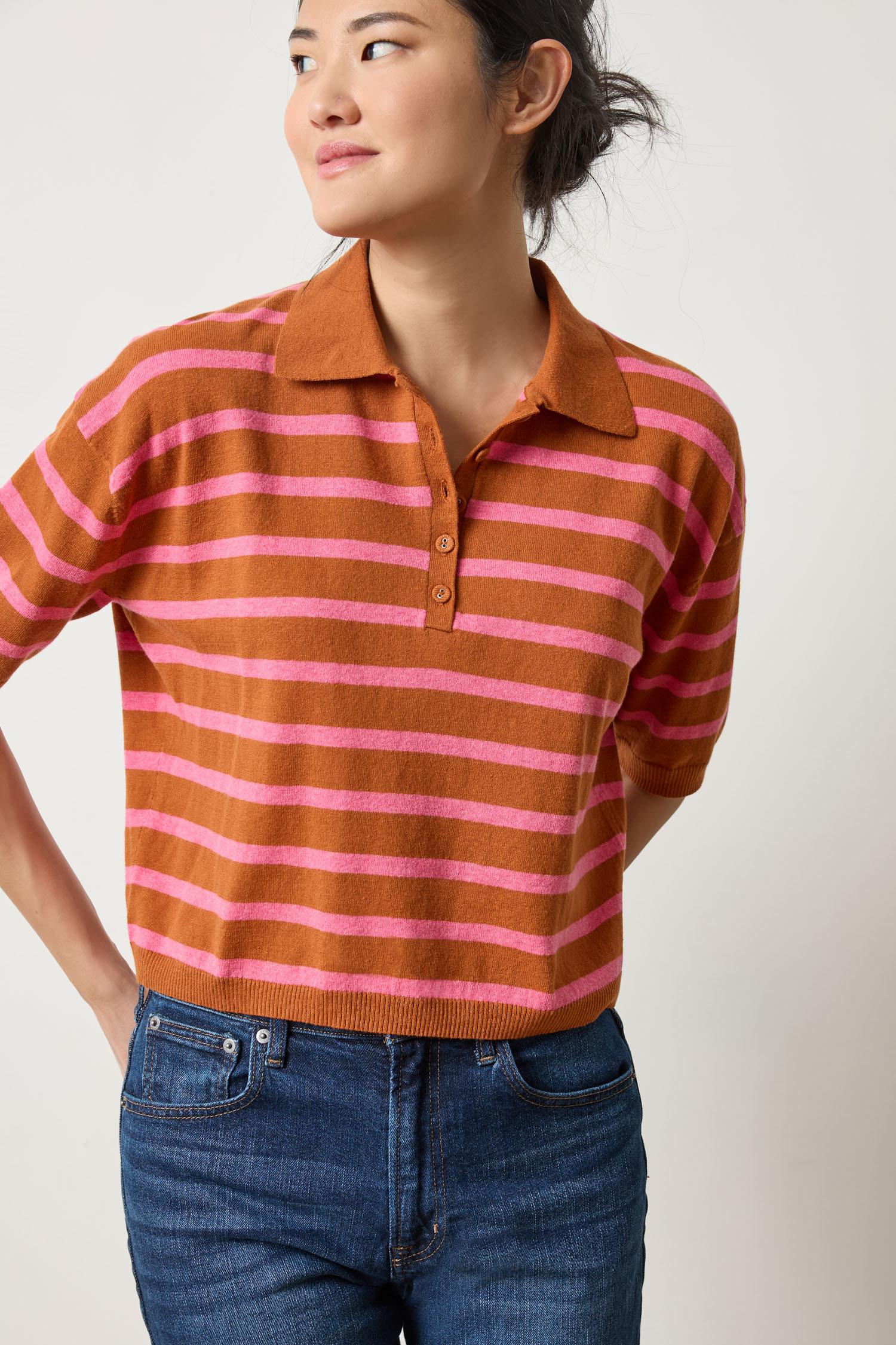 Drop Shoulder Polo Neck Sweater - Sierra/Calypso