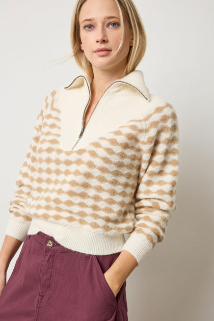 Mixed Stitch Half Zip - Ivory/Birch