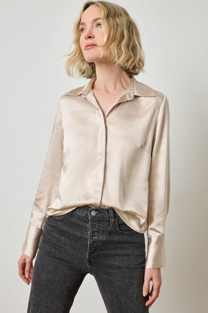 Satin Button Down- Angora