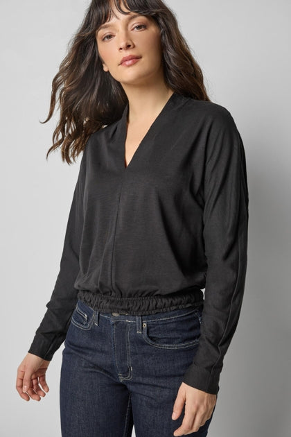 Shawl Collar Wedge Top - Black