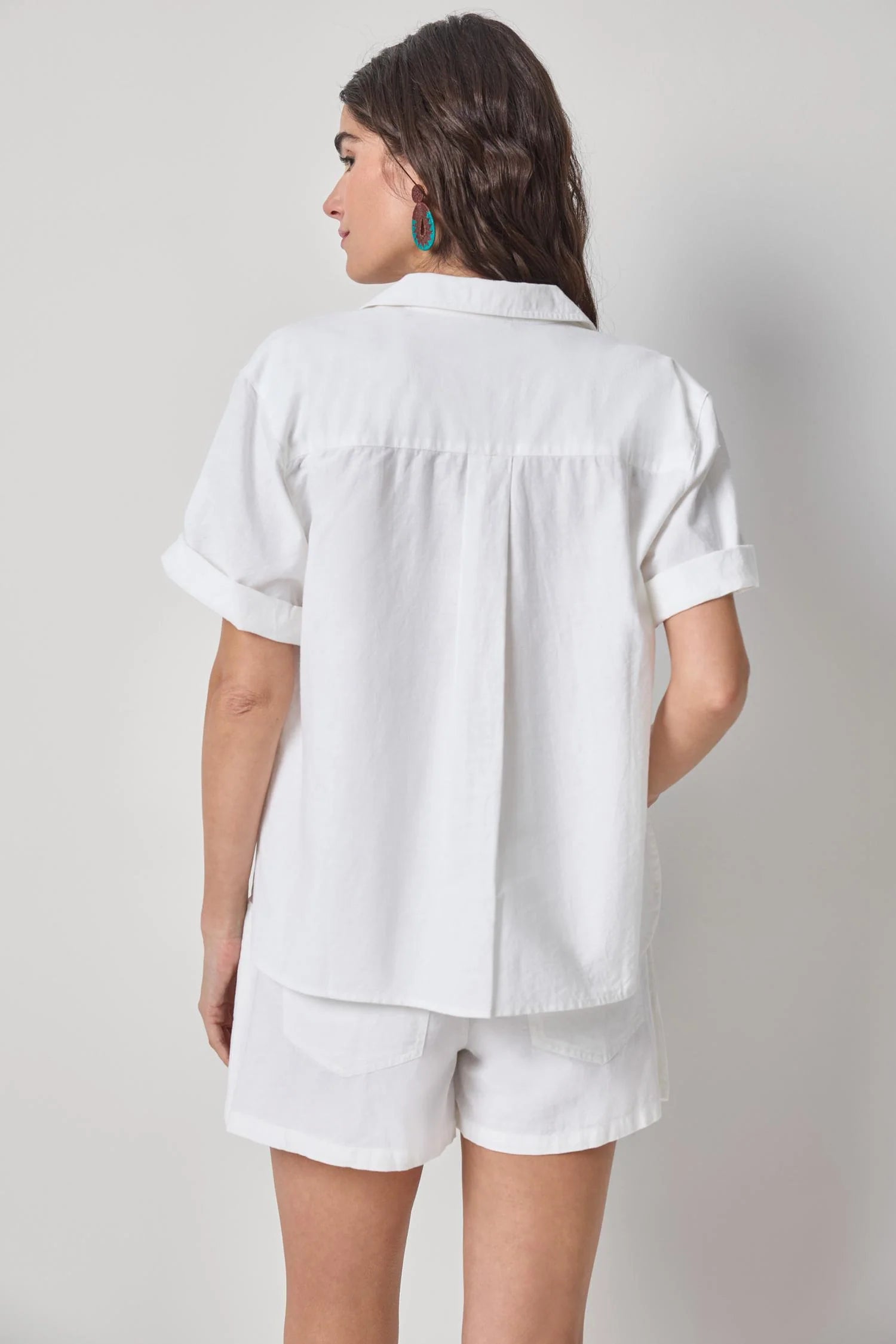 Linen Blend Boyfriend Button Down - White
