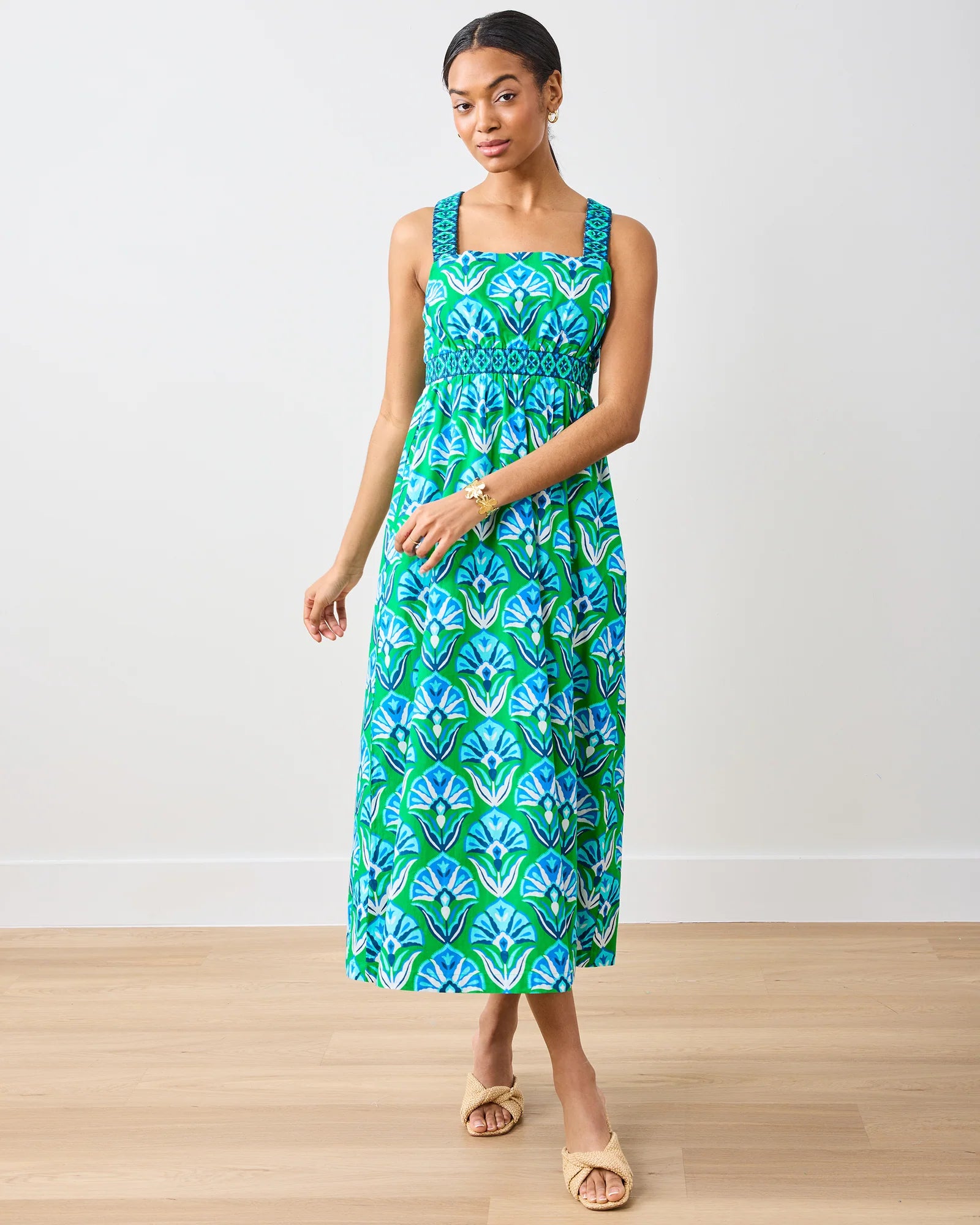 Coastal Dress - Geo Floral Green Juice