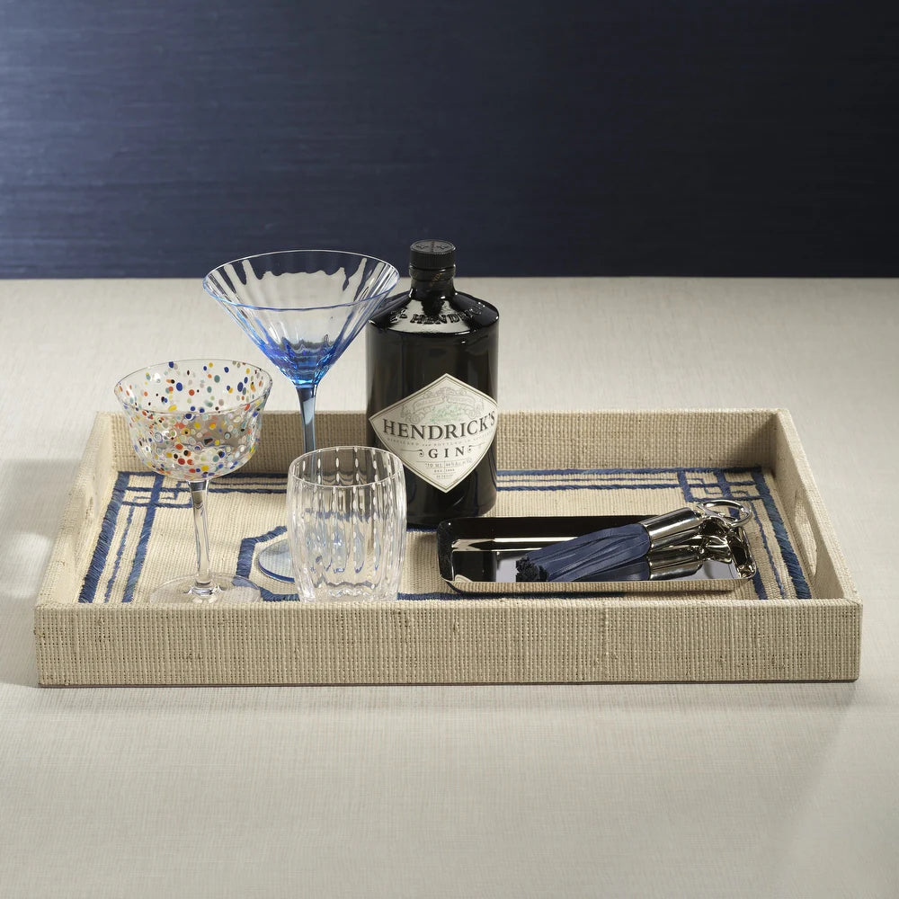 BMH - Raffia Serving Tray w/Blue Detail