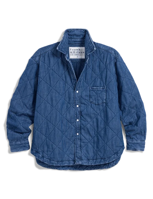Quiltede Eileen Denim Jacket - Distressed Indigo