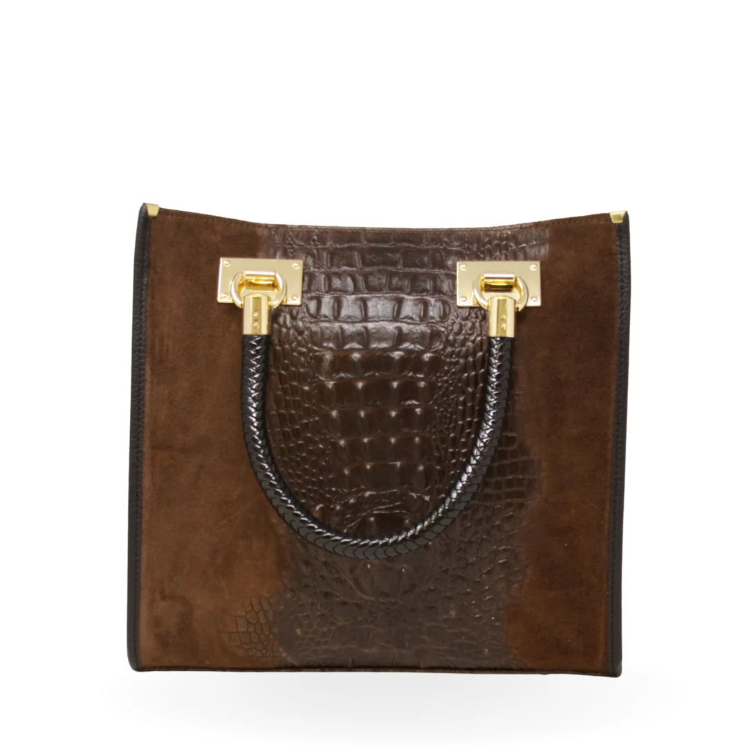 Genuine Italian Leather Portfolio Bag - Chocolate Croc