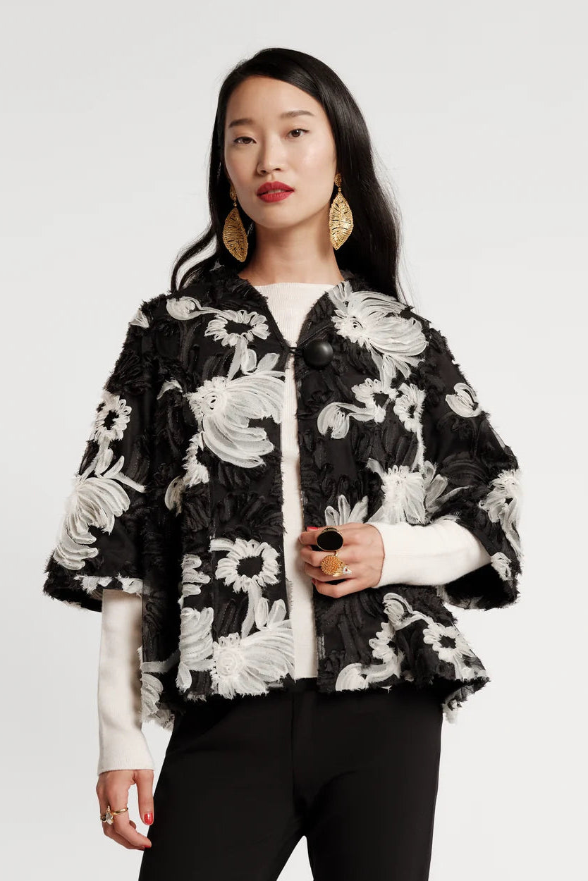 Short Swing Jacket - Whirling Daisy Blk/White