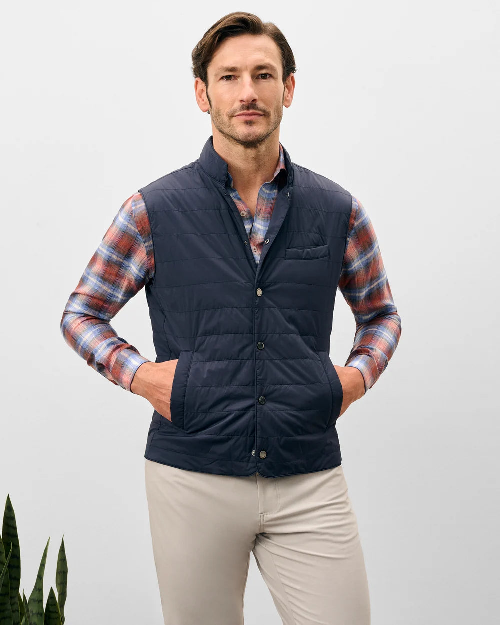 Bauer Snap Front Quilted Vest-Navy