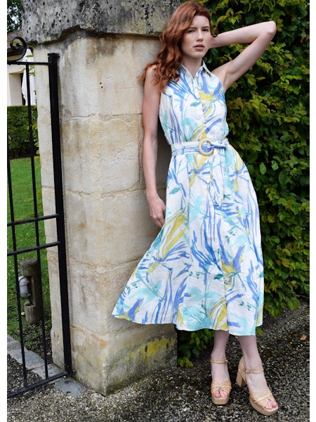 Princess Seam Sleeveless Dress Aquamarine Watercolor