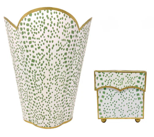 BMH - Green Polka Dot Tissue Holder & Waste Basket Set
