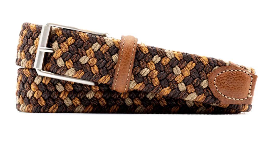 Como Braided Italian Linen and Elastic Belt-Multi