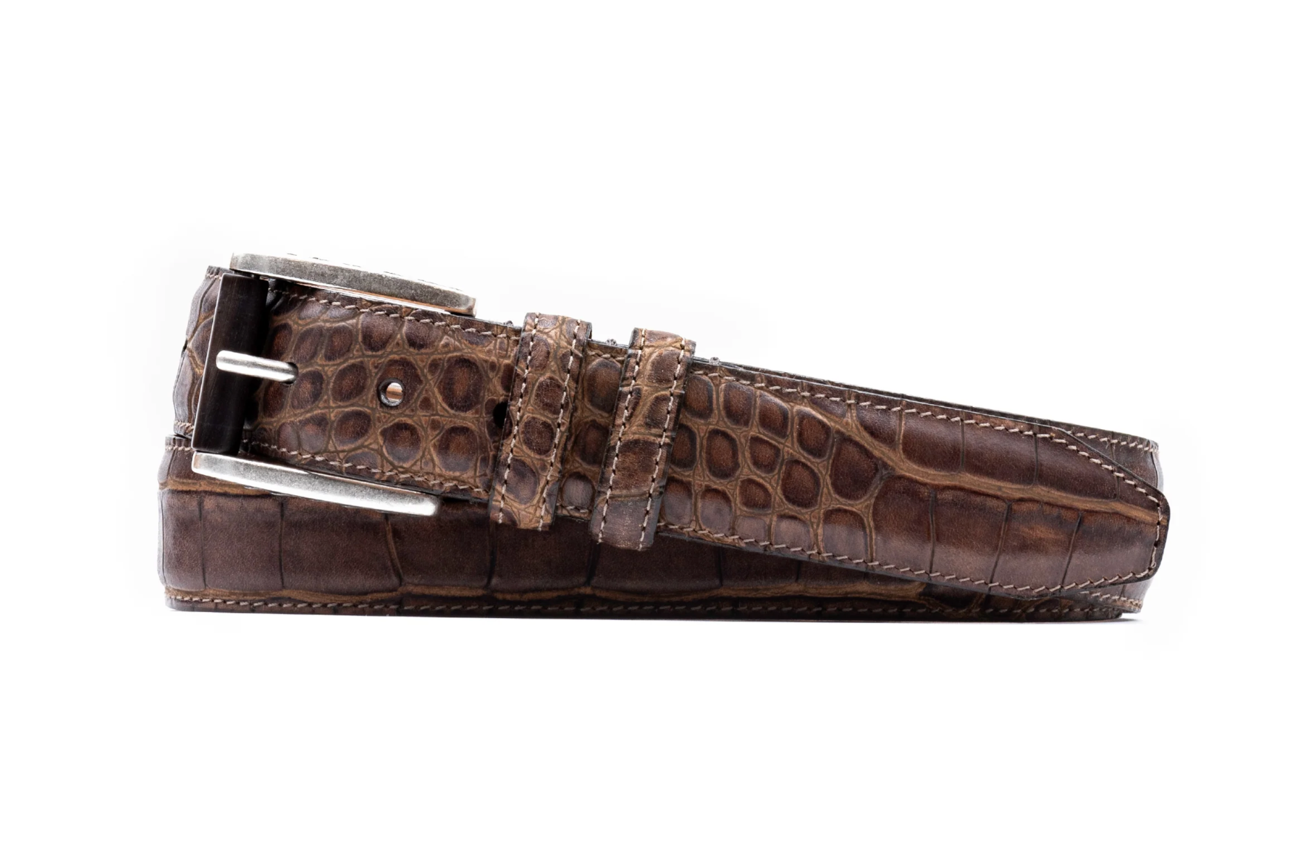 Holden Italian Alligator Grain Saddle Leather Belt-Aged Bark
