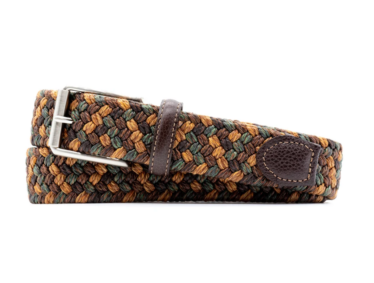Como Braided Italian Linen And Elastic Belt - Pine Multi