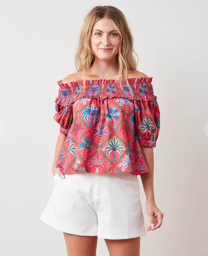 Ximena Blouse in Palm Tree Paradise - Cocktail Umbrella