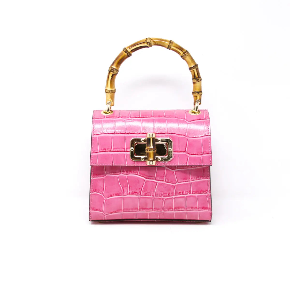Small Bamboo Handle Bag - Fuschia