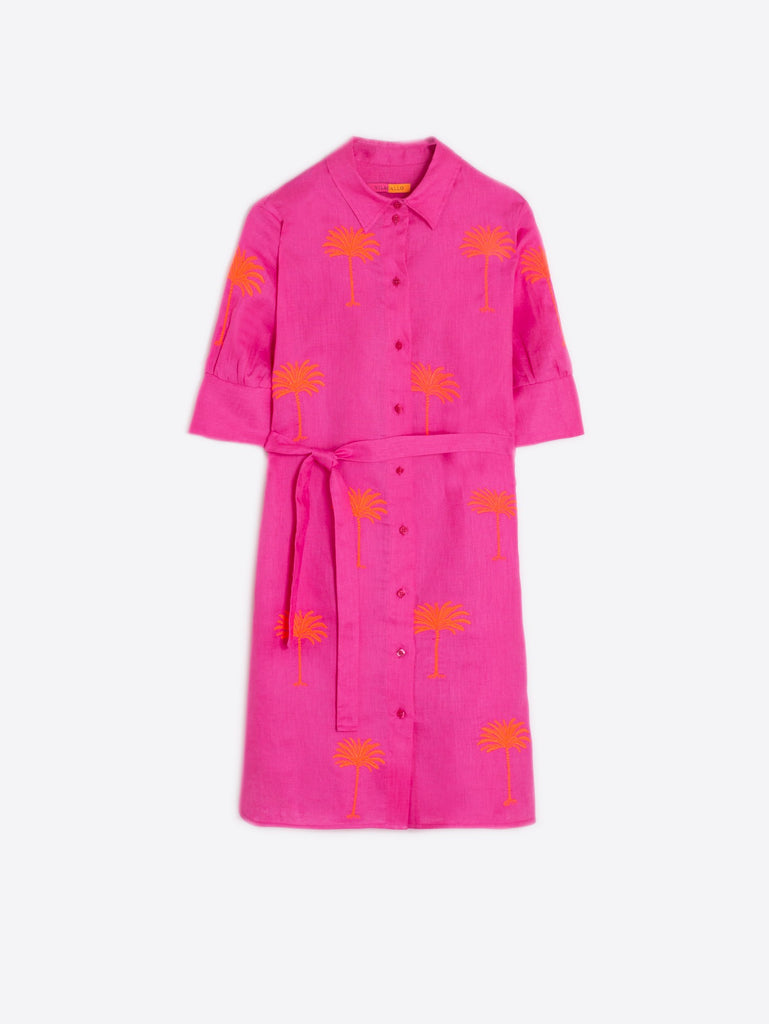 Hester Mini Shirtdress in Embroidered Pink Linen