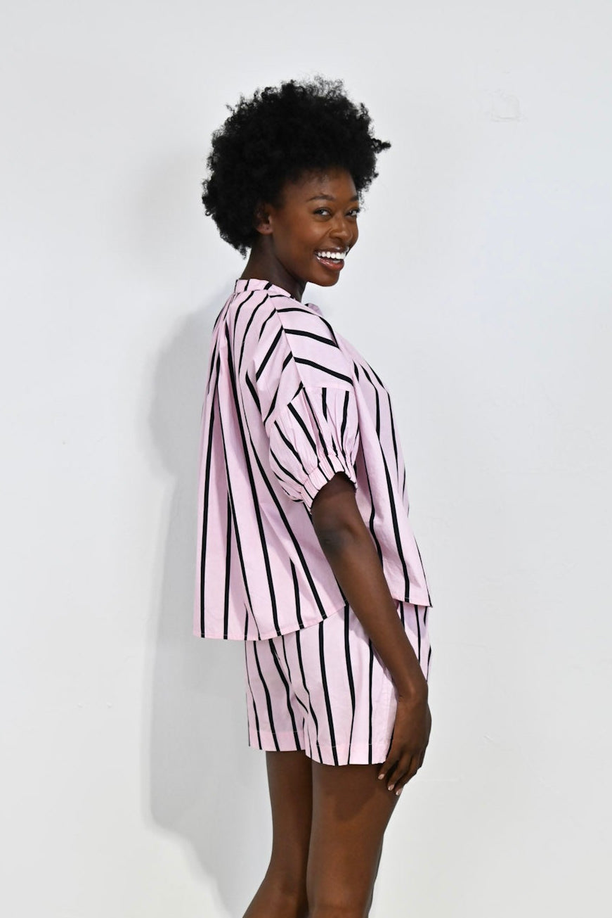 Elastic Sleeve Top - Pink Cabana Stripe