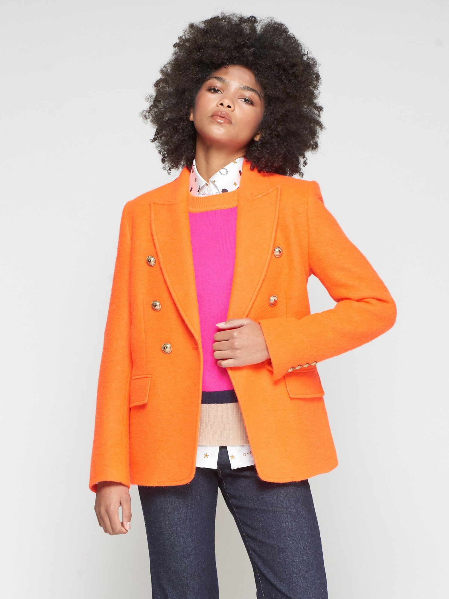 ORANGE WOOL JACKET WITH CONTRAST COLLAR