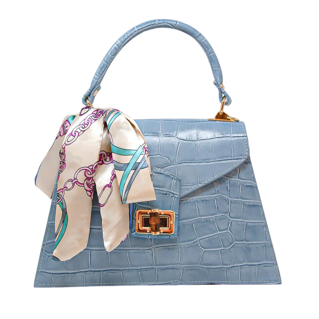Big Bamboo Handle Bag - Baby Blue