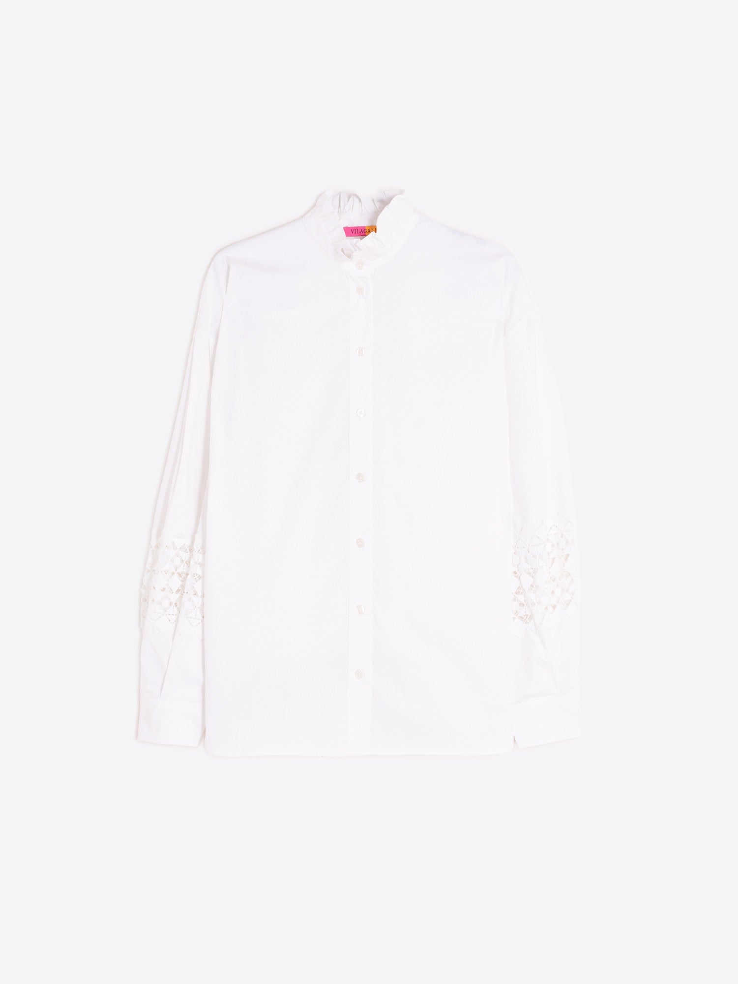 WHITE POPLIN SHIRT WITH LACE SLEEVES - 32955