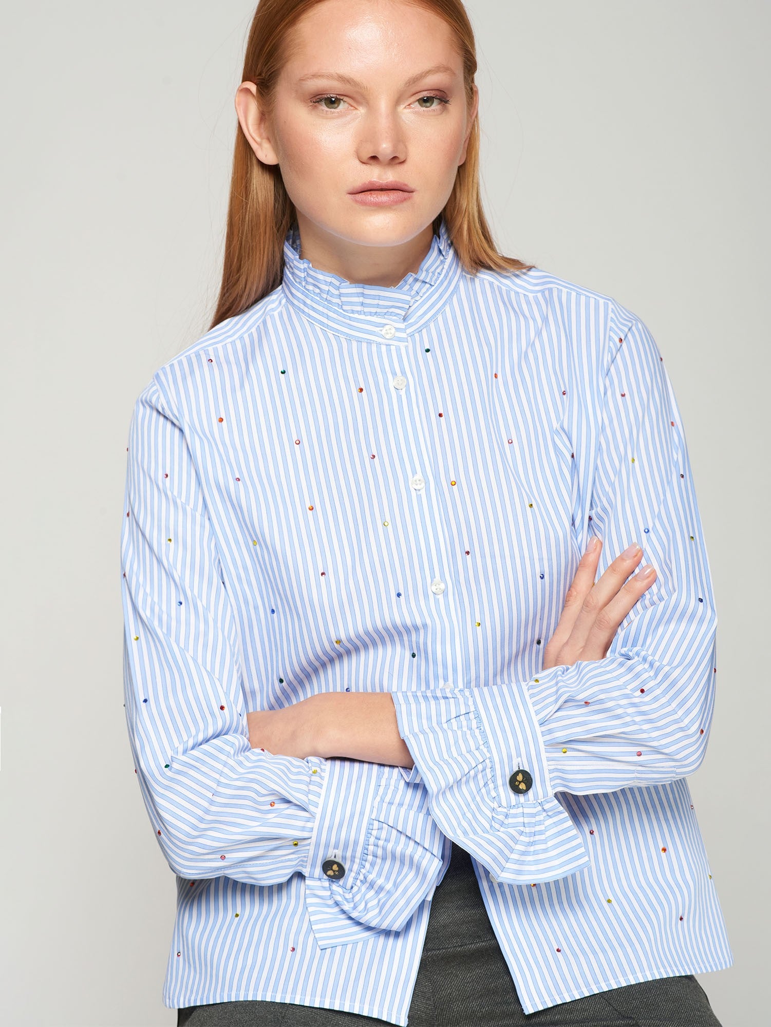 STRIPED SHIRT W/ MULTICOLORED STRASS - 32655