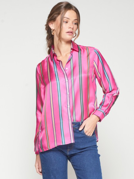 PINK SILK SHIRT-MULTICOLORED STRIPE