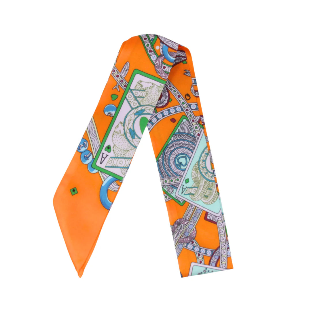 Skinny Silk Scarf - Orange Playing Card