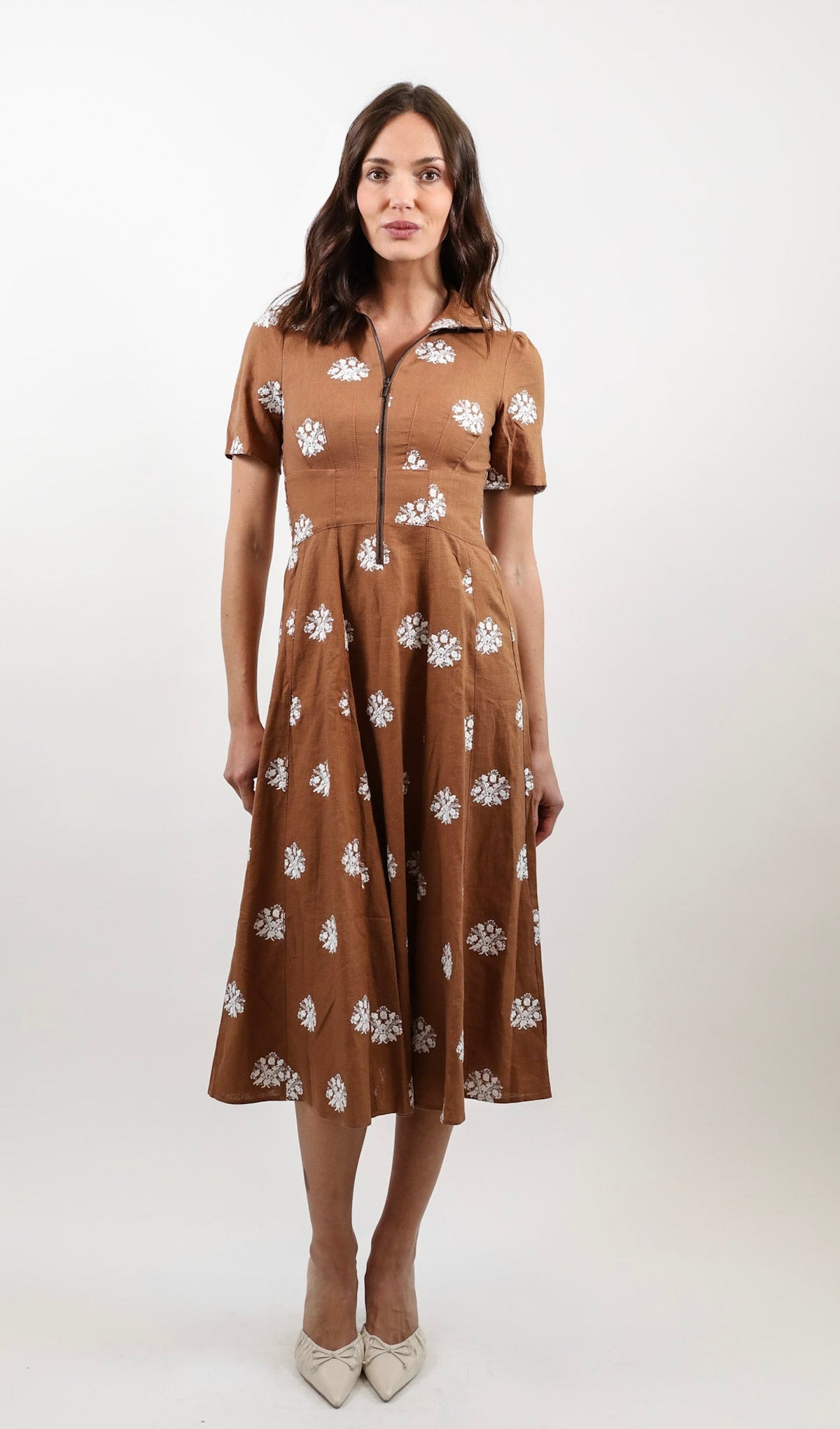 Kim Short Sleeve Midi Dress - Sienna Floral Embroidery