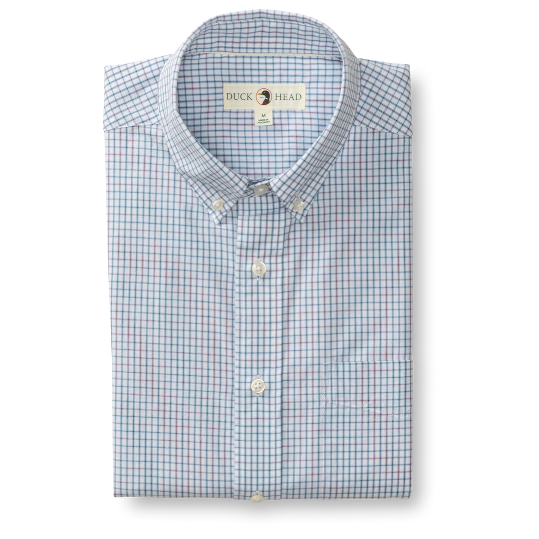 LS Cotton Cashmere Poplin Sport Shirt- Lewis Plaid- Glacier Blue