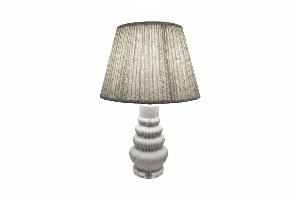 BMH - White Ribbed Triple-Gourd Lamp W/Pleated Shade (2)