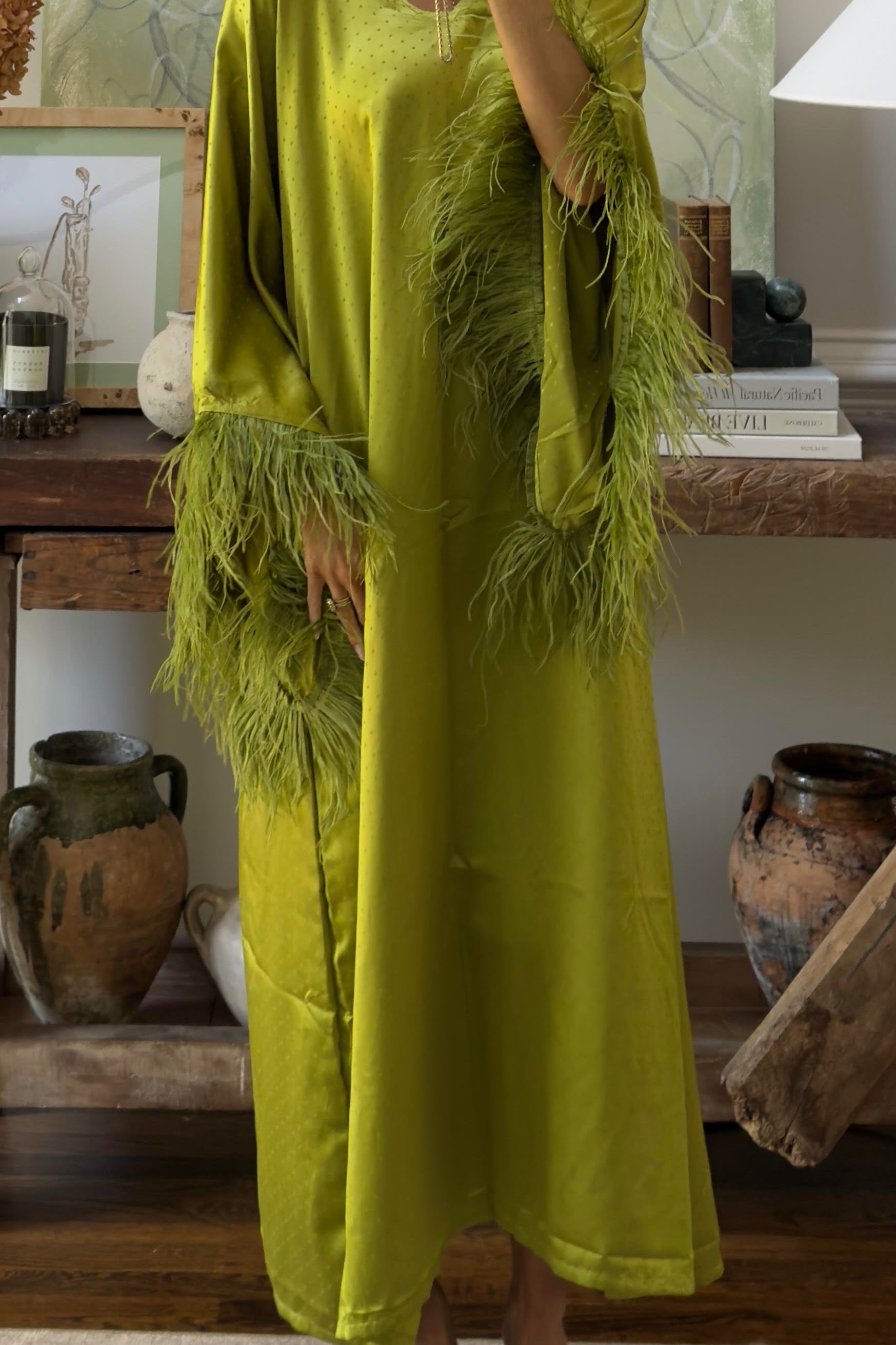 Raquel Dress - Green Silk Fur
