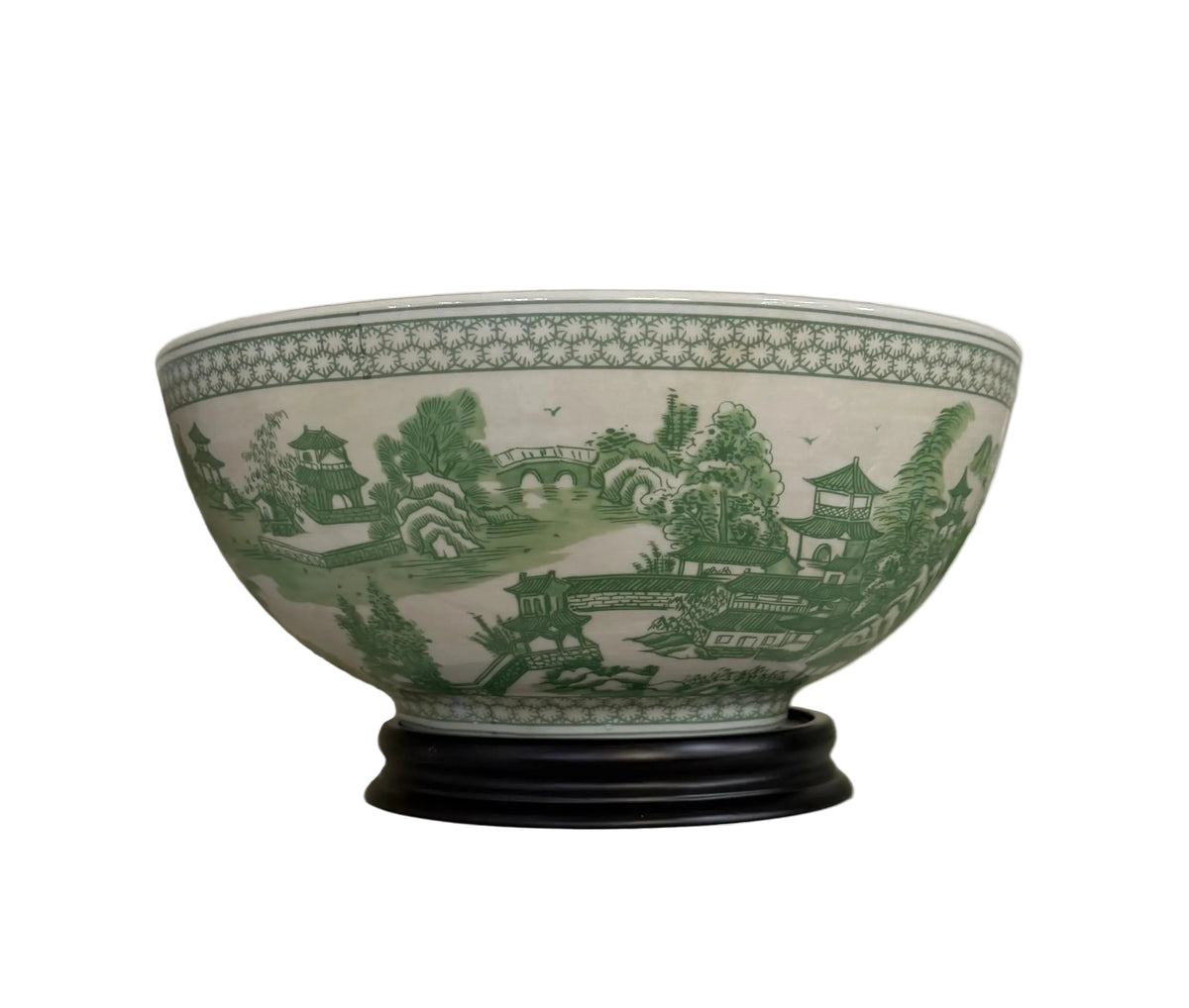 BMH - Large Green Chinoiserie Bowl W/Base
