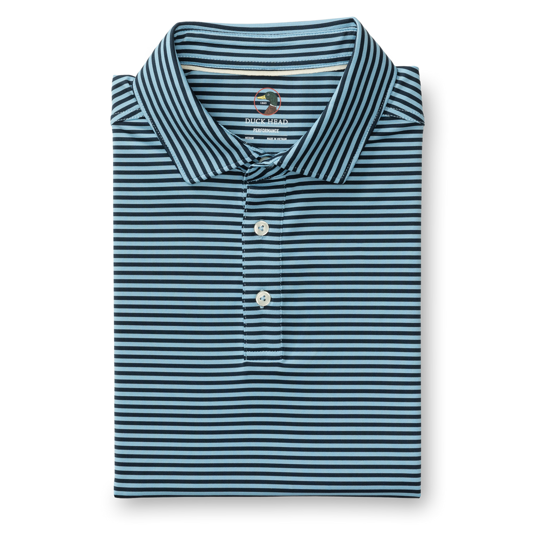 SS Long Drive Performance Polo- Kirk Stripe- Glacier Blue