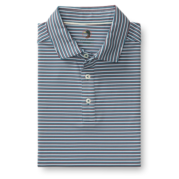 SS Long Drive Performance Polo- Barker Stripe- Teal Blue