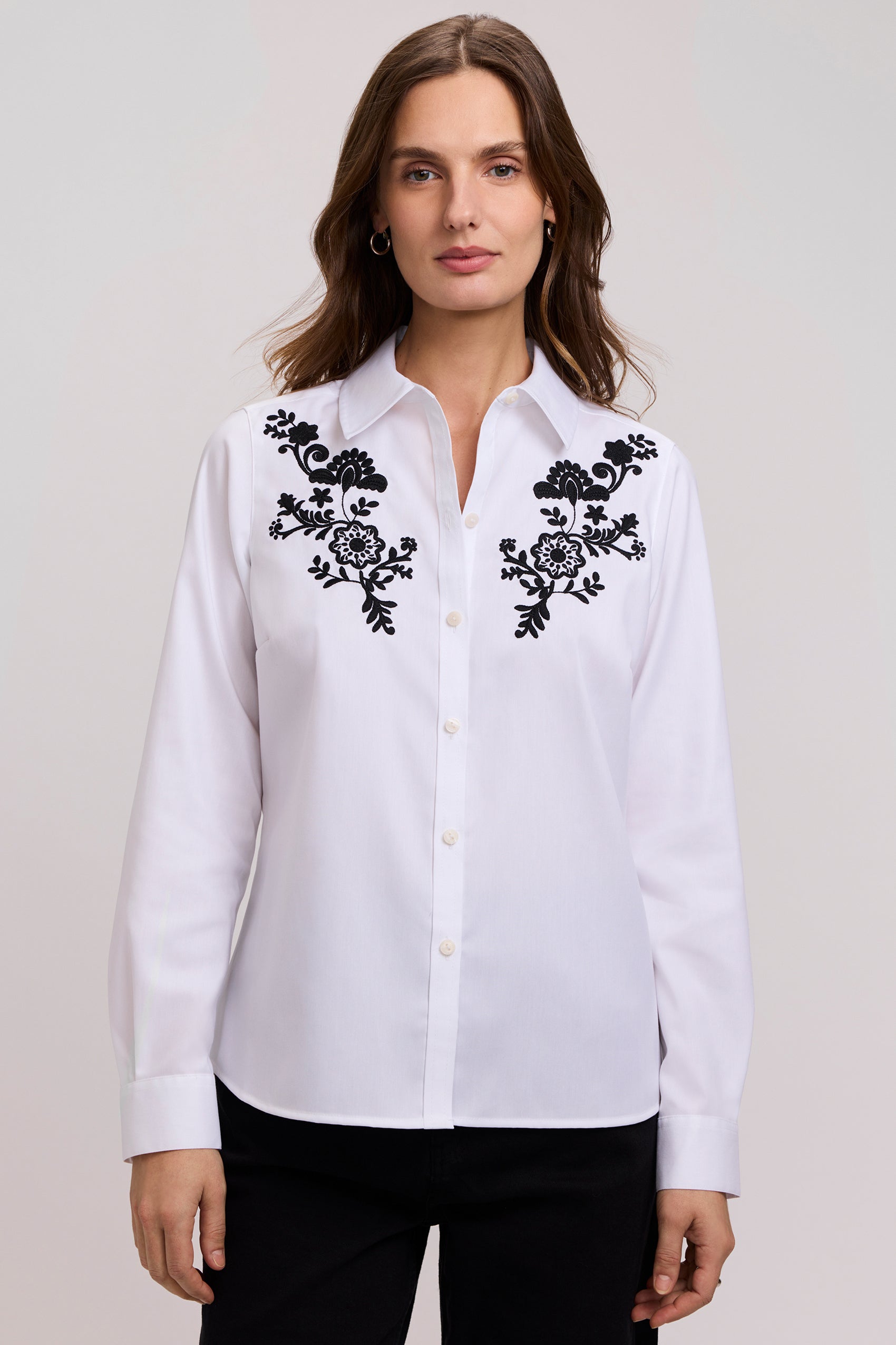 Hampton Chest Embroidery Longsleeve Shirt - Wht/Blk