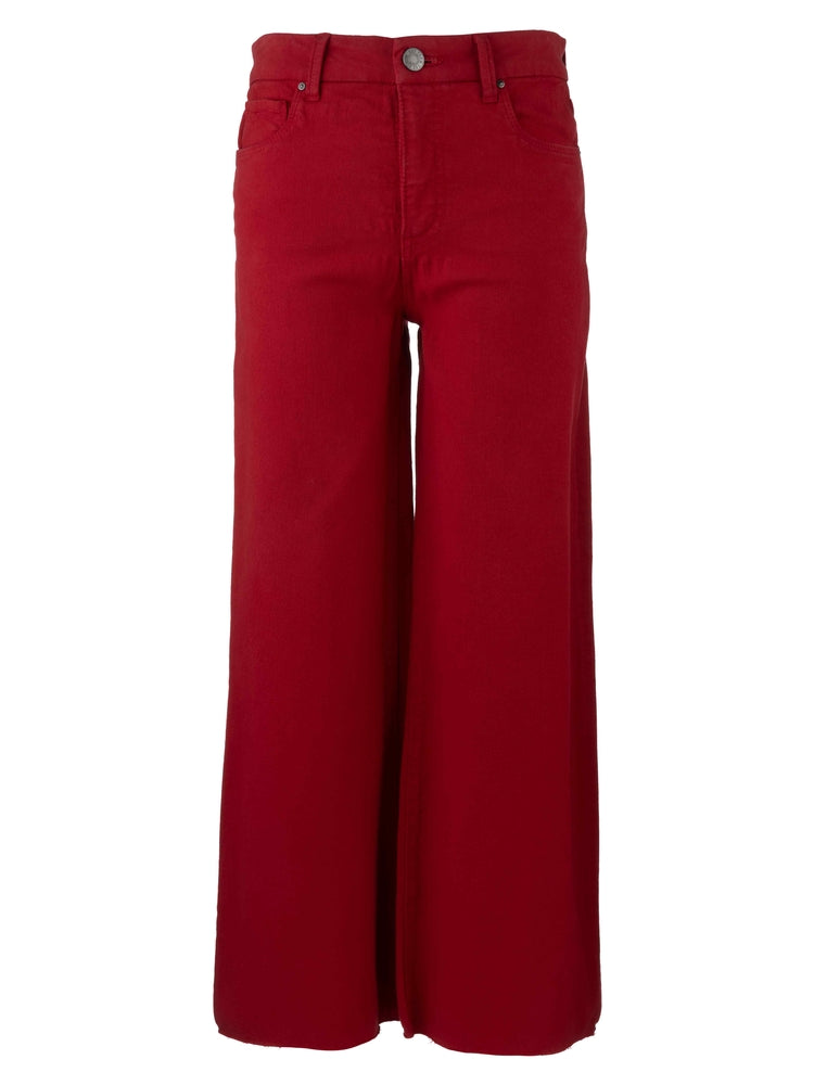 Meg High Rise Wide Leg Raw Hem - Ruby Red