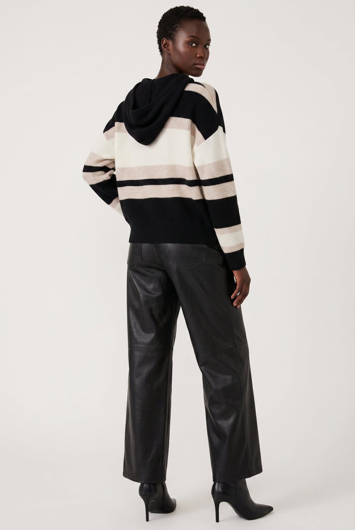 Sadie Striped Cashmere Hoodie - Black