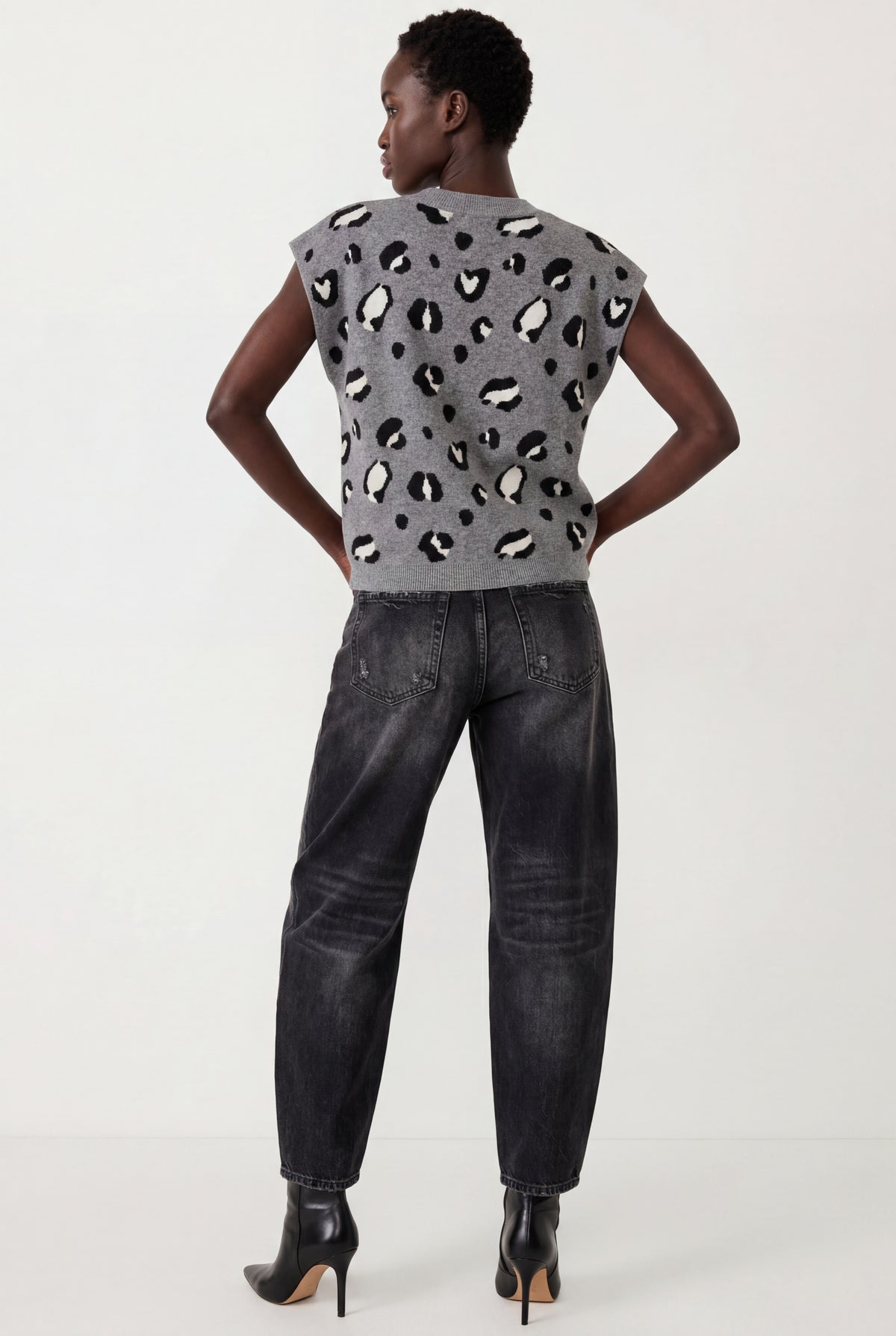 Emma Leopard Tank - Mid Grey