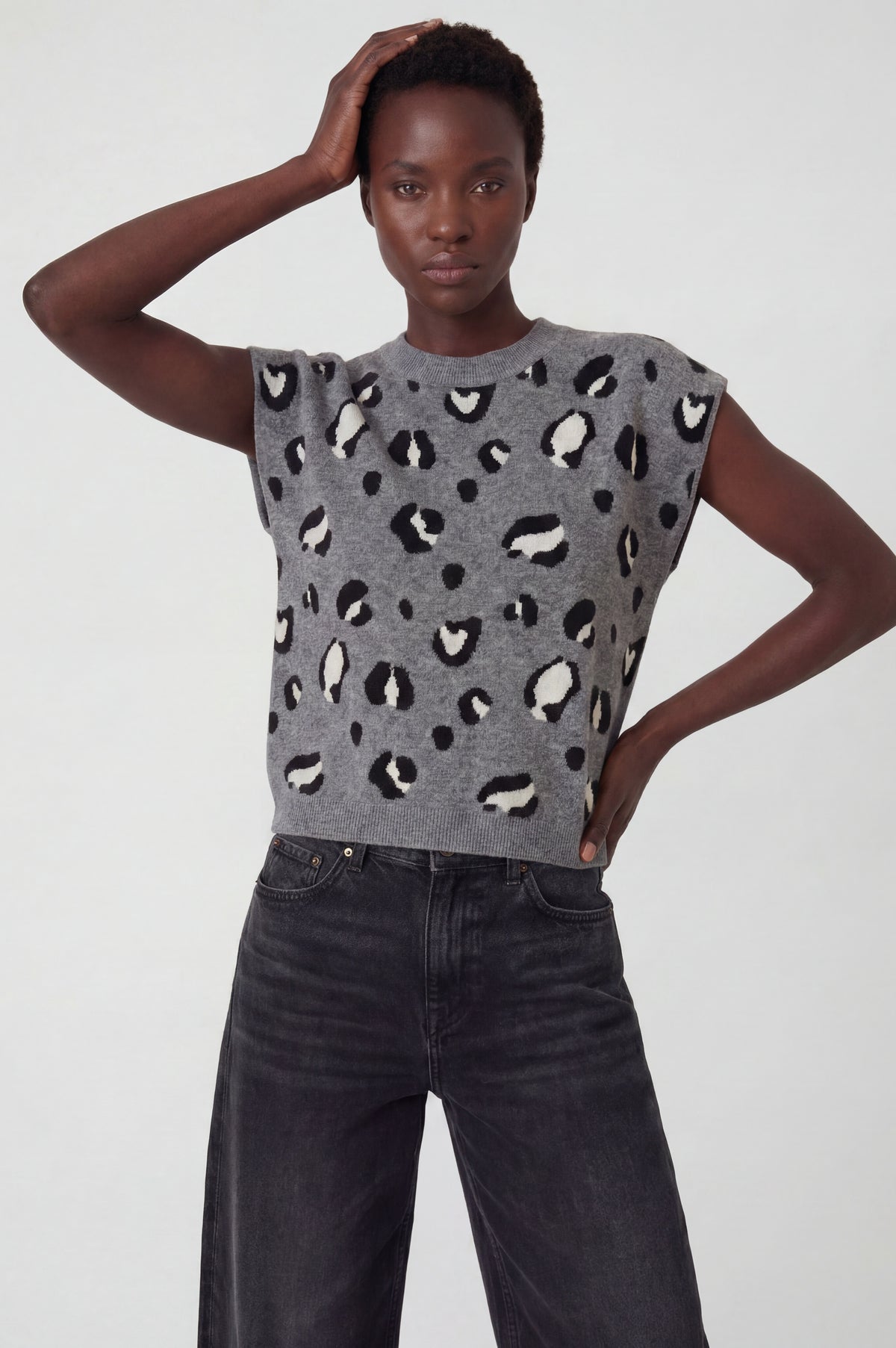 Emma Leopard Tank - Mid Grey