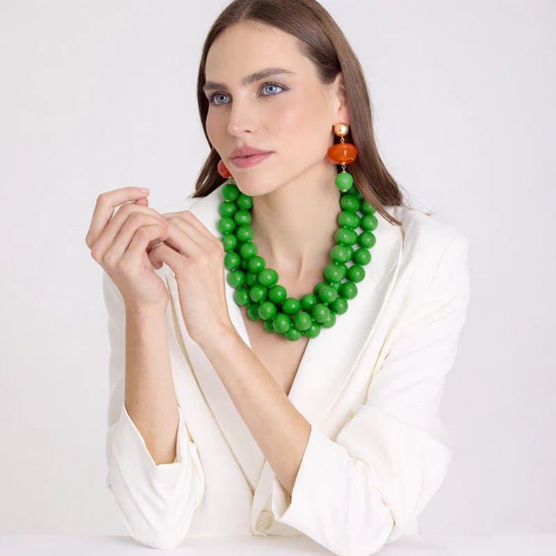 Three Strand Green Resin Necklace