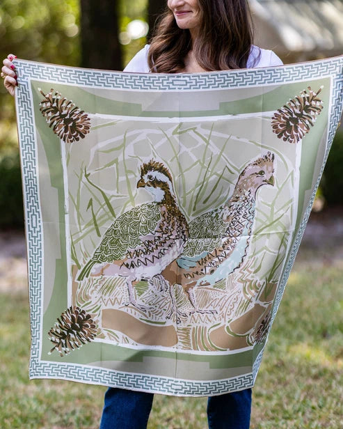 Pink Quail Pair Silk Scarf
