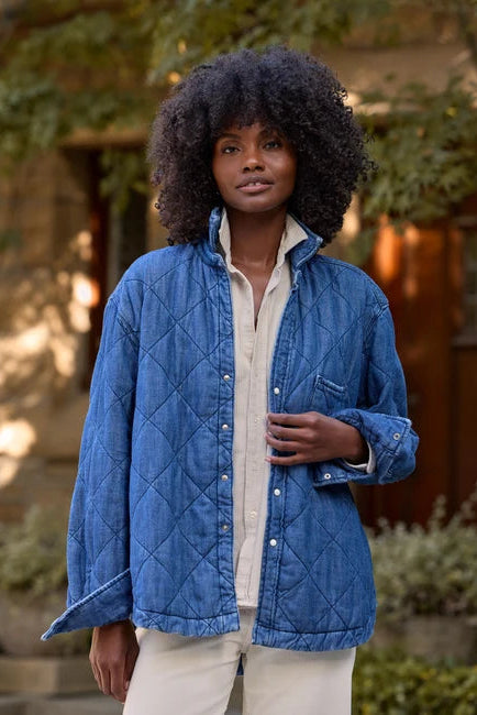 Quiltede Eileen Denim Jacket - Distressed Indigo