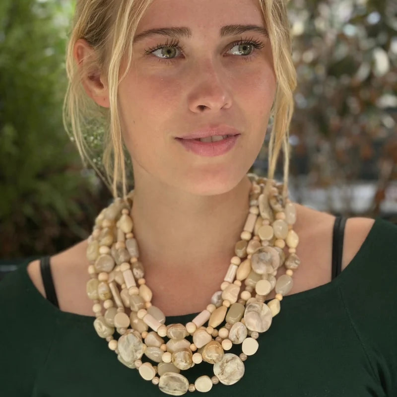 Multi Strand Resin Necklace - Ivory