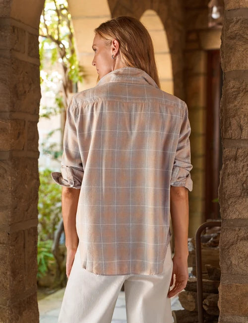 Eileen Relaxed Button-Up - Grey Camel Plaid