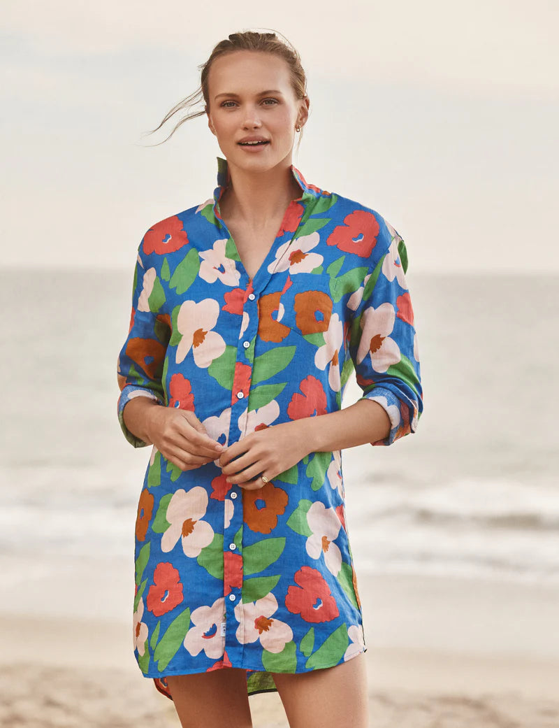 Mary Classic Shirtdress - Bright Blue Floral