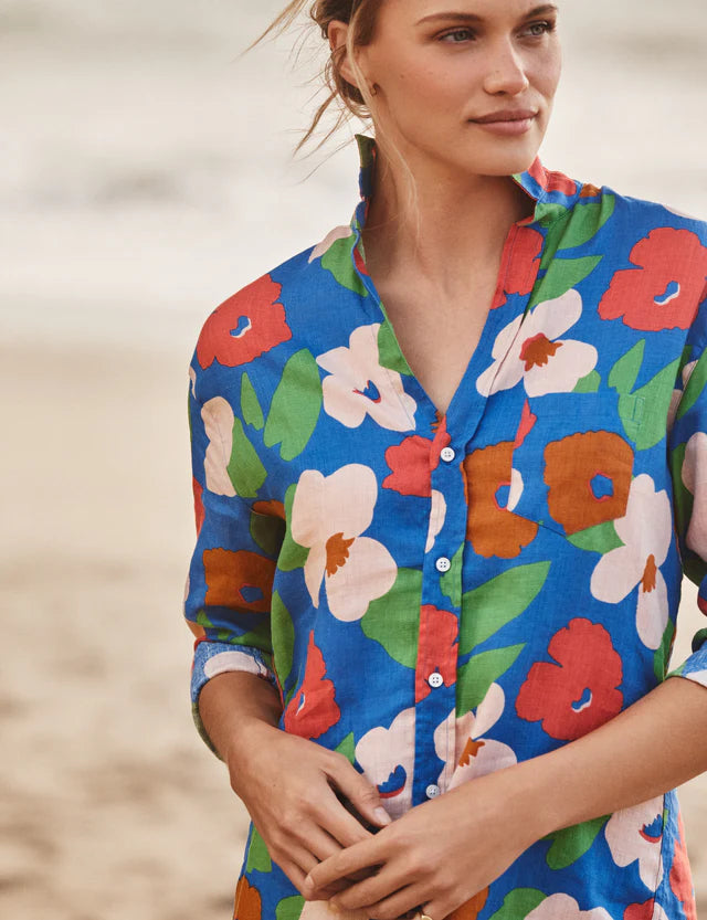 Mary Classic Shirtdress - Bright Blue Floral