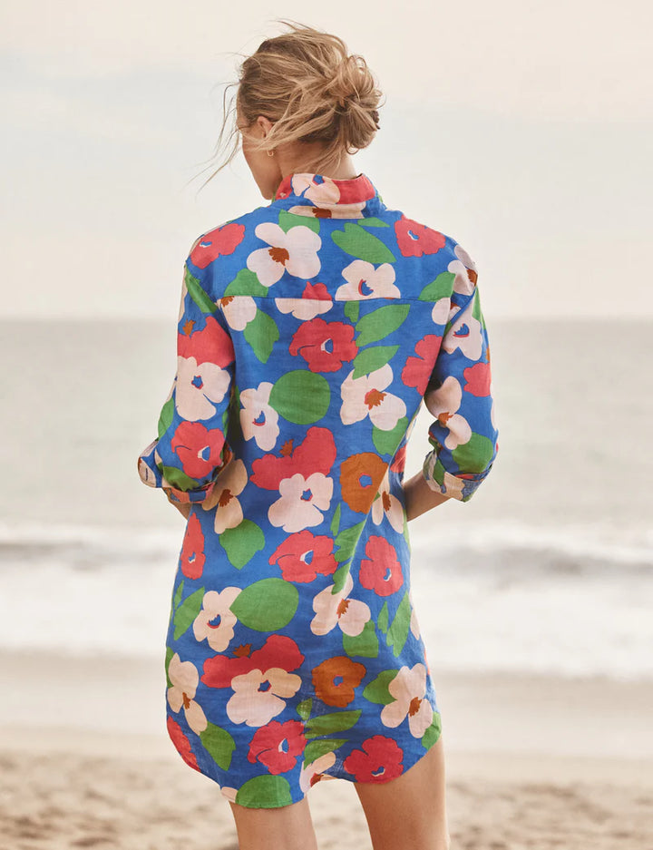 Mary Classic Shirtdress - Bright Blue Floral
