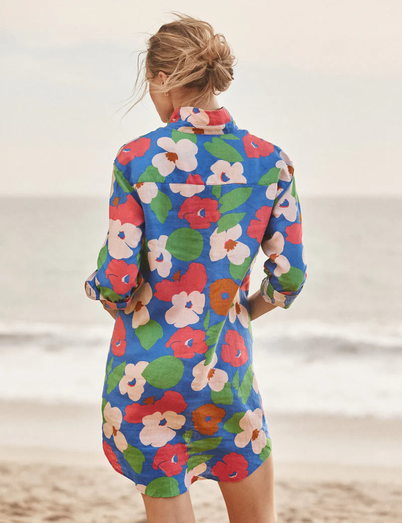 Mary Classic Shirtdress - Bright Blue Floral