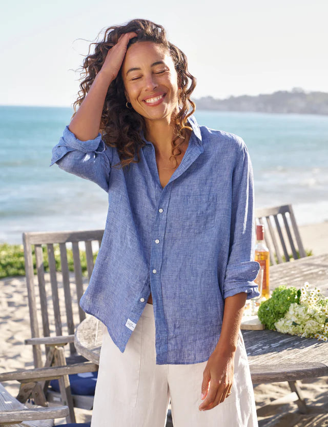 Eileen Relaxed Button-Up Shirt - Navy Linen